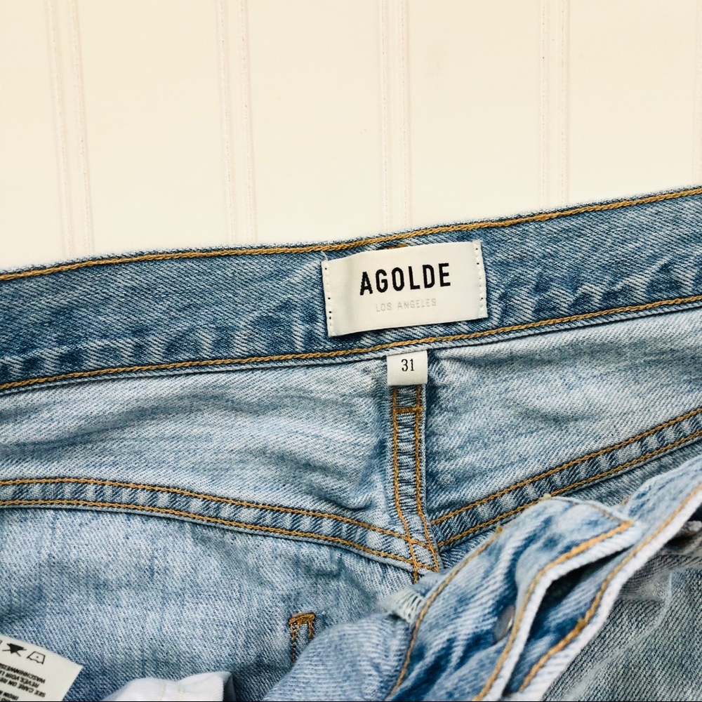 Agolde Riley Distressed High Rise Straight Leg Jeans - Picture 5 of 6